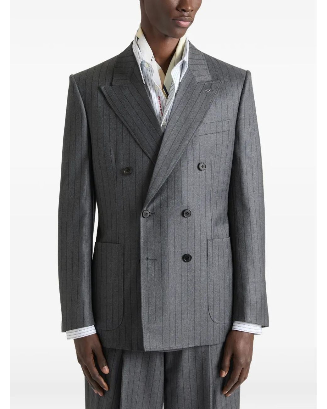 Givenchy Gray Double-Breasted Fitted Striped Jacket for men