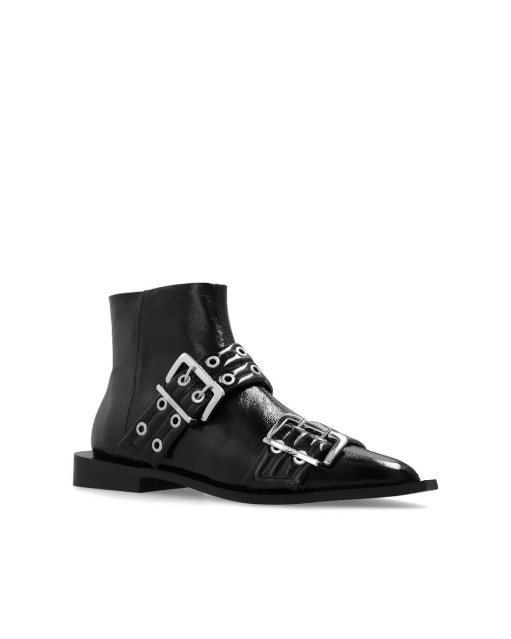 Ganni Black Ankle Boots With Buckles