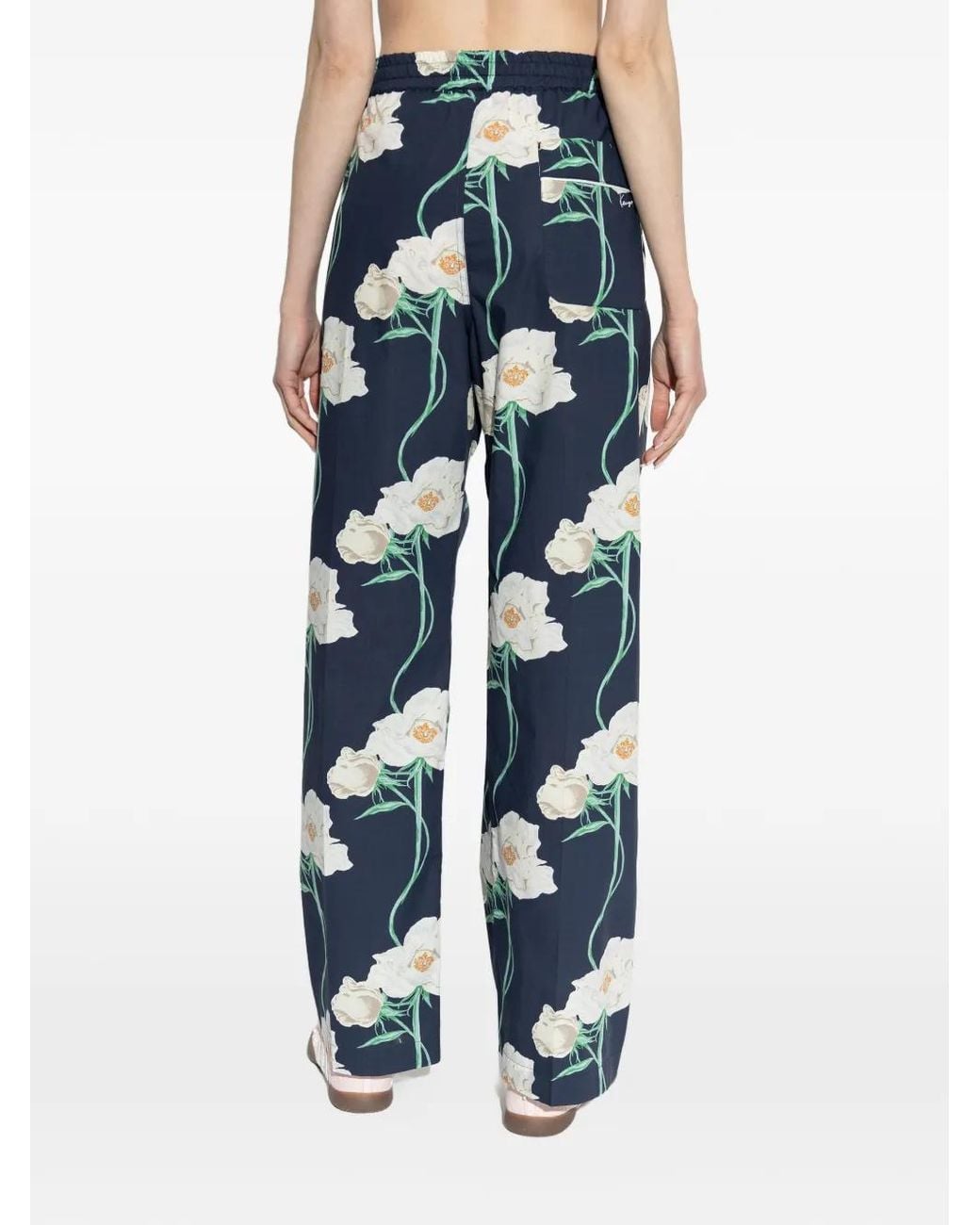 KENZO Blue Trousers With Floral Motif
