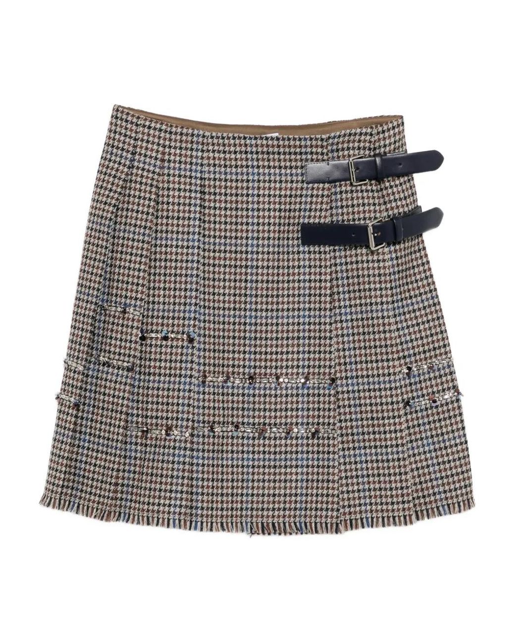 Dice Kayek Gray Houndstooth-Print Pleated Skirt