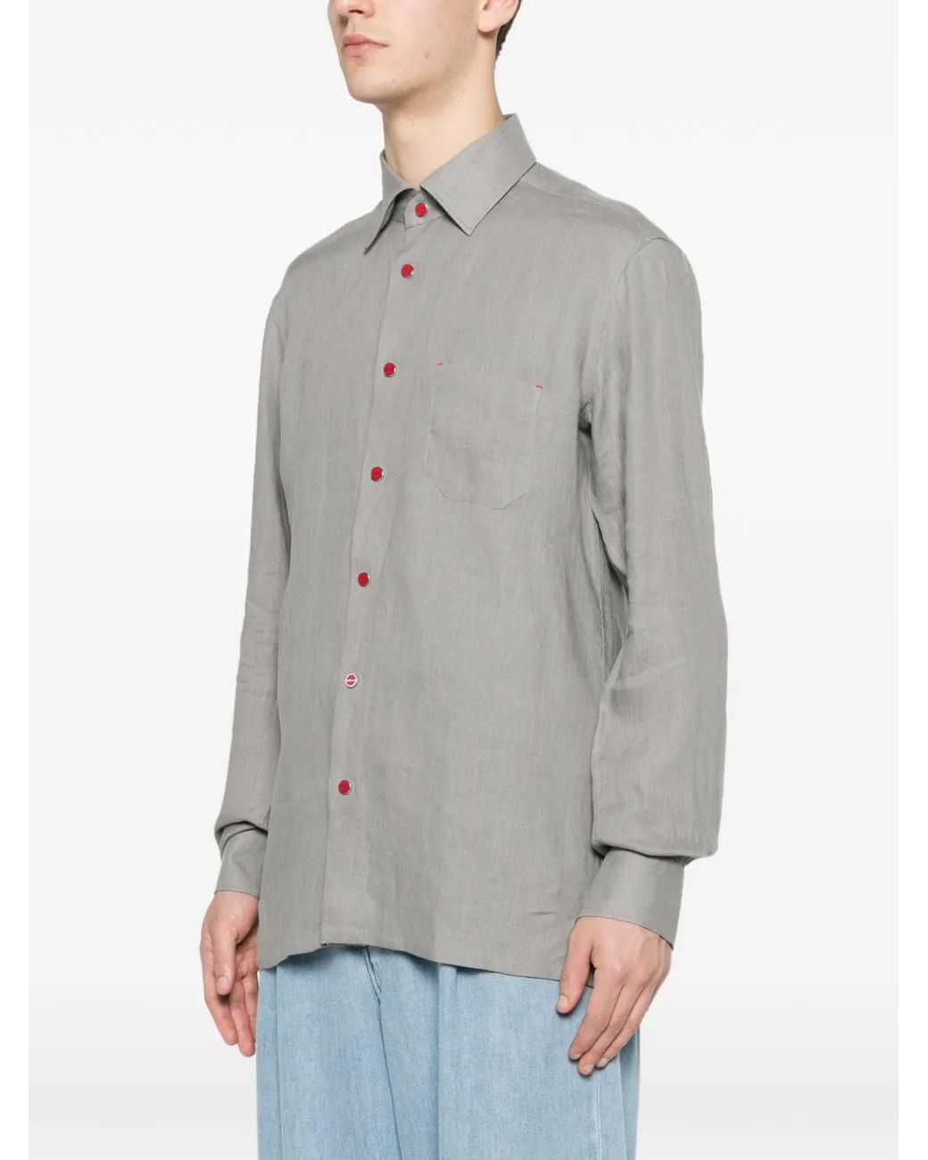 Kiton Gray Snap-Button Patch-Pocket Shirt for men