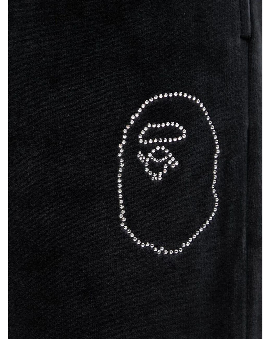 A Bathing Ape Black Pantalon En Velours À Ornements Strassés