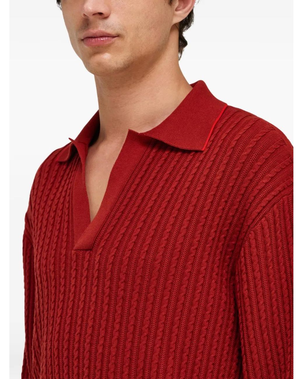 Ferragamo Red Knitted Polo Top for men