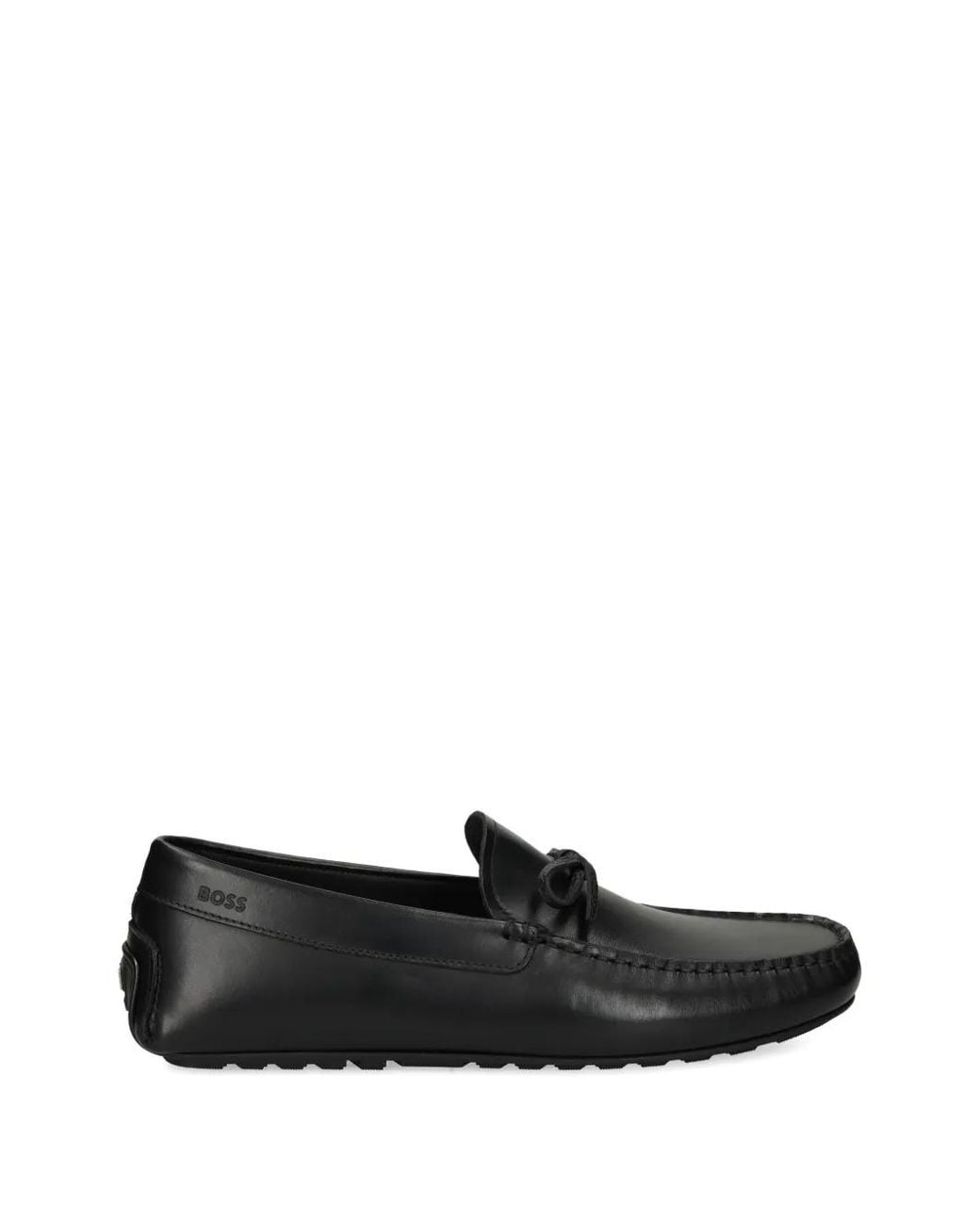 Boss Black Bow-Trim Driver Moccasins for men