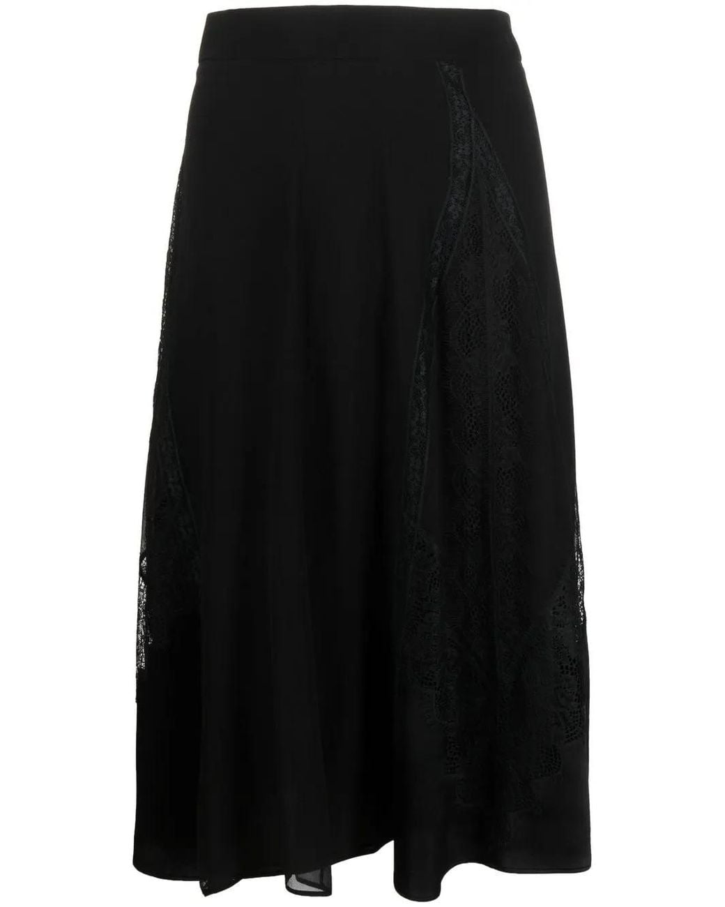 Alberta Ferretti Black Lace-Insert Detail Skirt