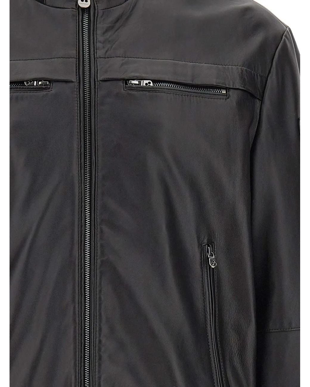Peuterey Black Nappa-Leather Biker Jacket for men