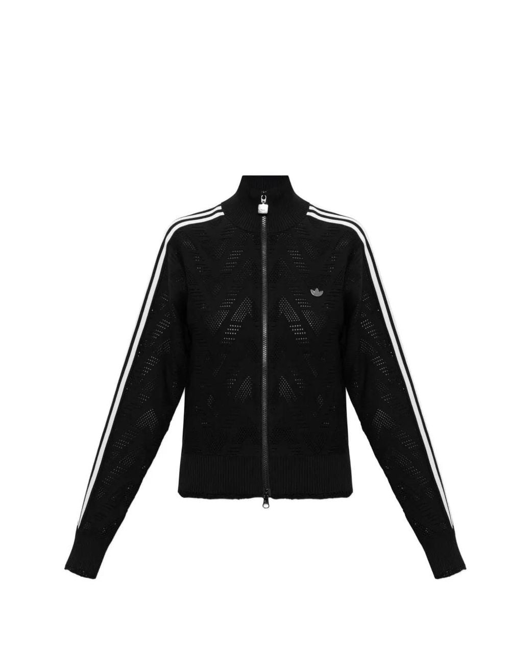 Adidas Black Firebird Knitted Crochet Zip-Up Sweater