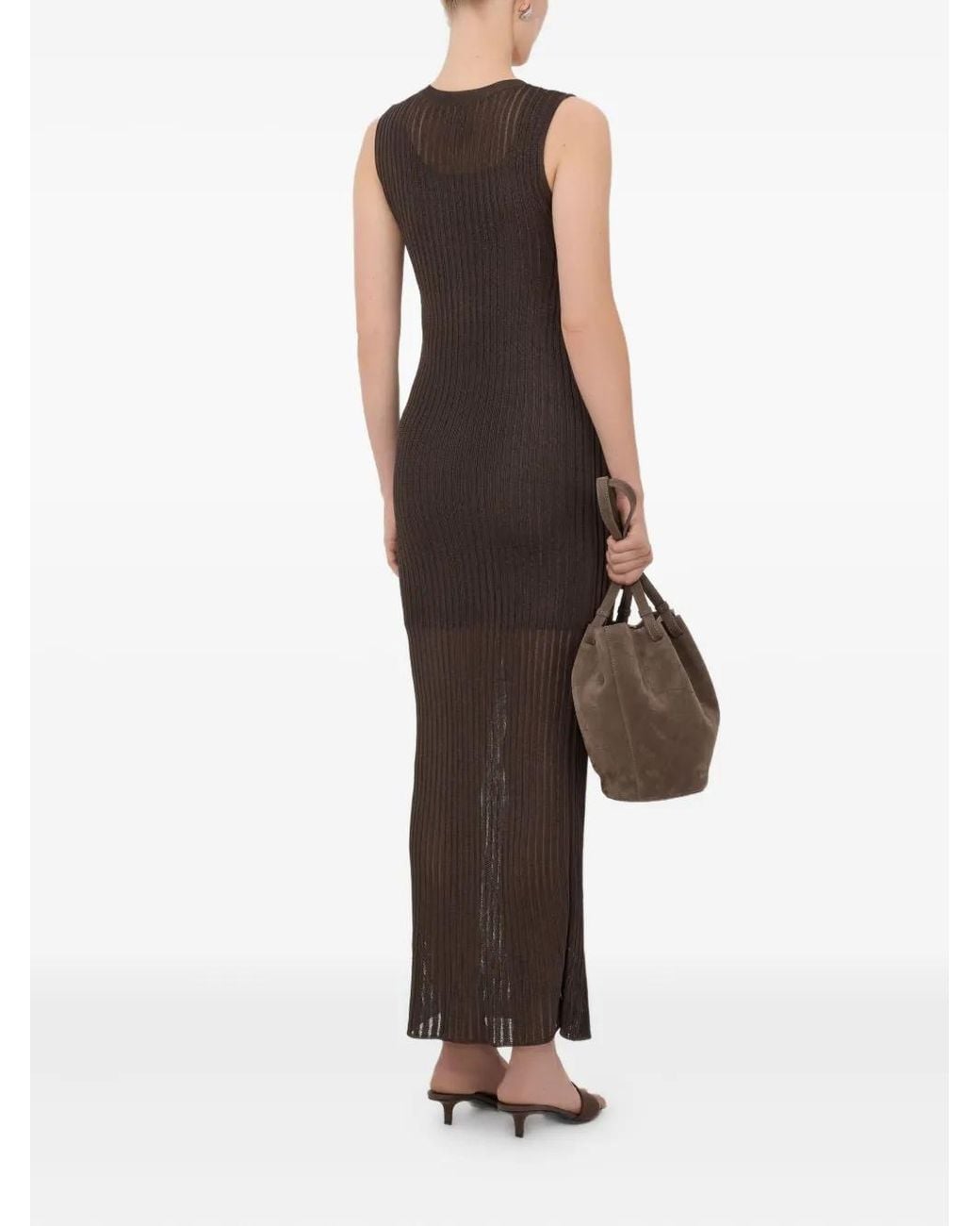 Loulou de Saison Brown Icaria Ribbed Semi-Sheer Maxi Dress