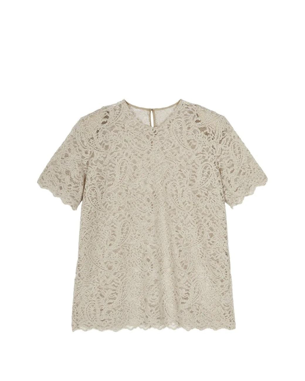 JNBY White Short-Sleeved Lace T-Shirt