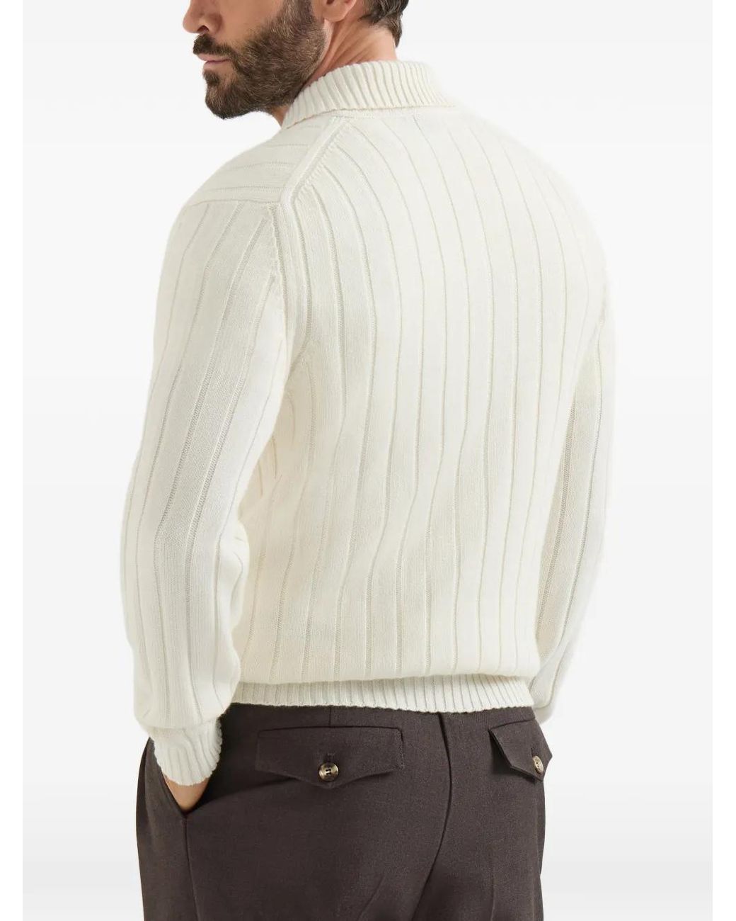 Brunello Cucinelli White Polo En Maille Côtelée for men