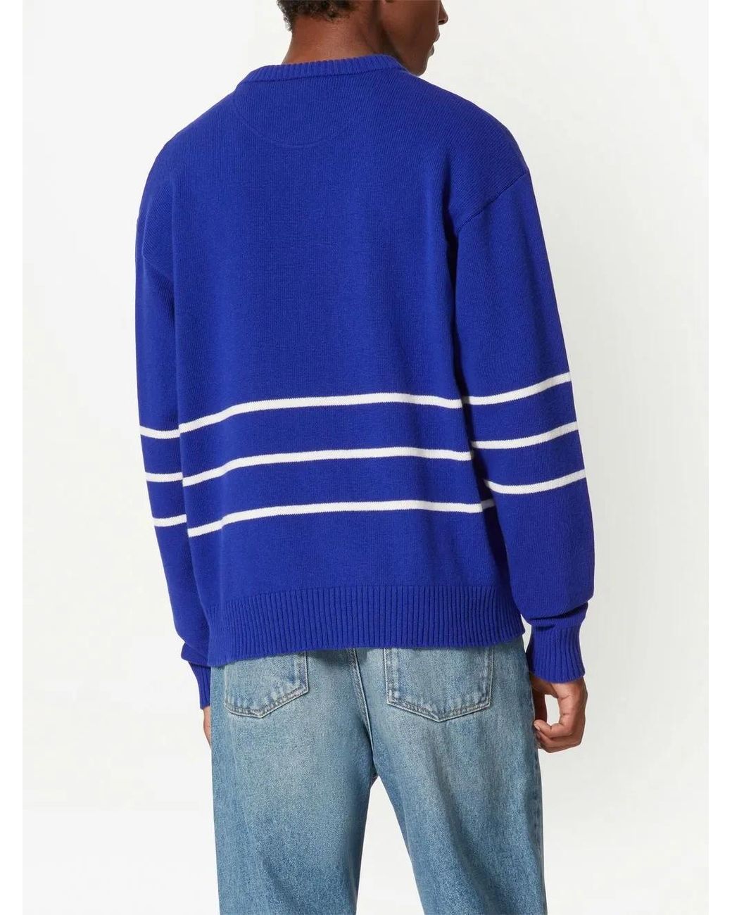 Valentino Garavani Blue Logo-Intarsia Crew-Neck Jumper for men