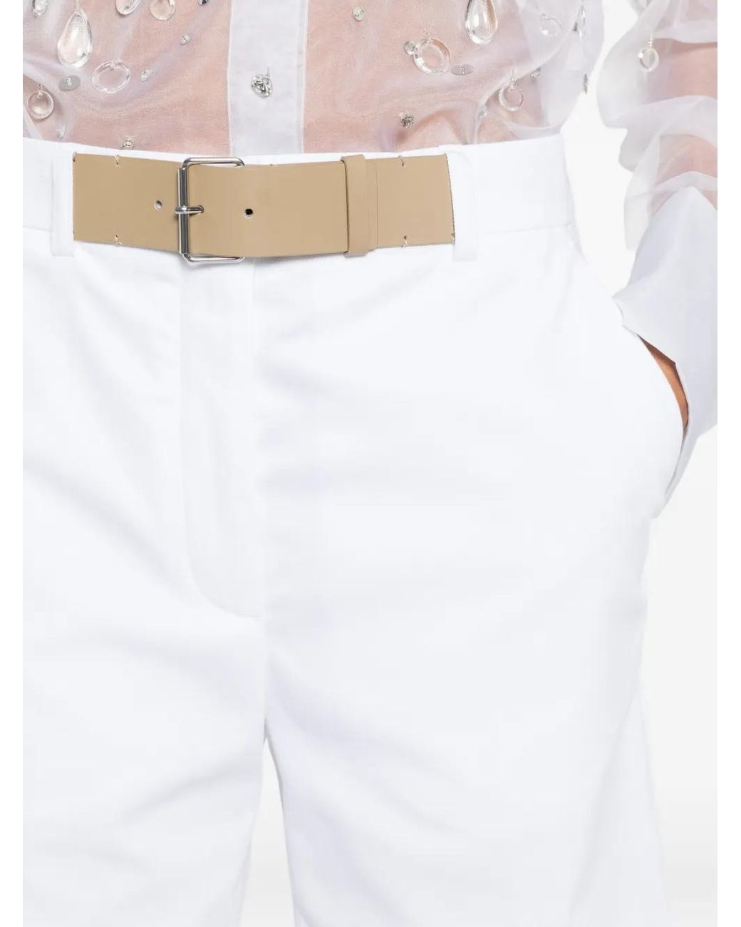 Tory Burch White Double T Pleated Shorts
