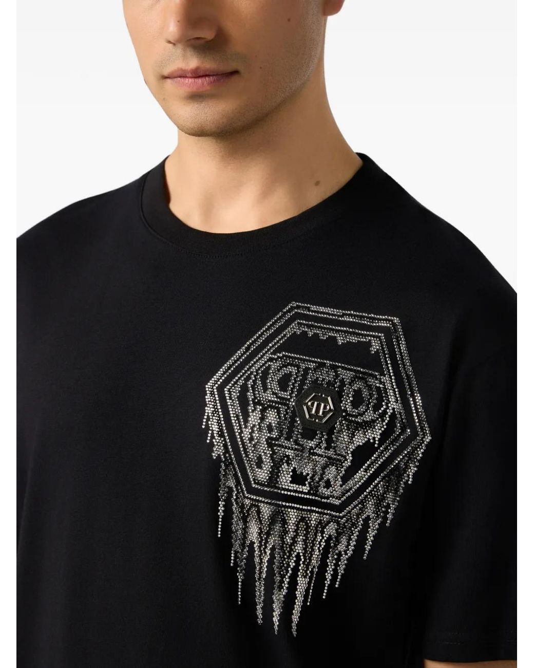 Philipp Plein Black Round Neck T-Shirt Space Hexagon for men