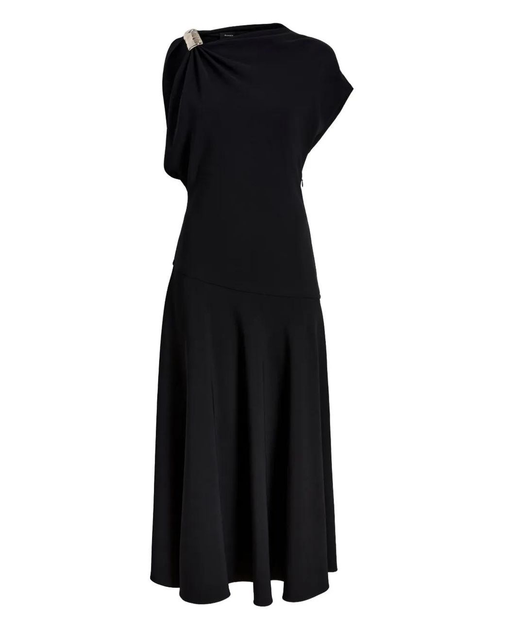 Proenza Schouler Black Draped One-Shoulder Midi Party Dress