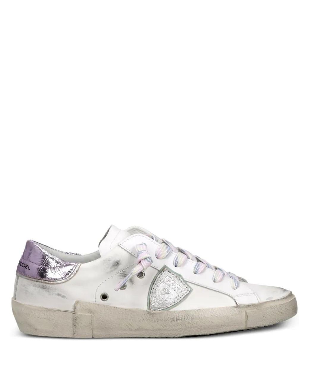 Philippe Model White Metallic Distressed Sneakers