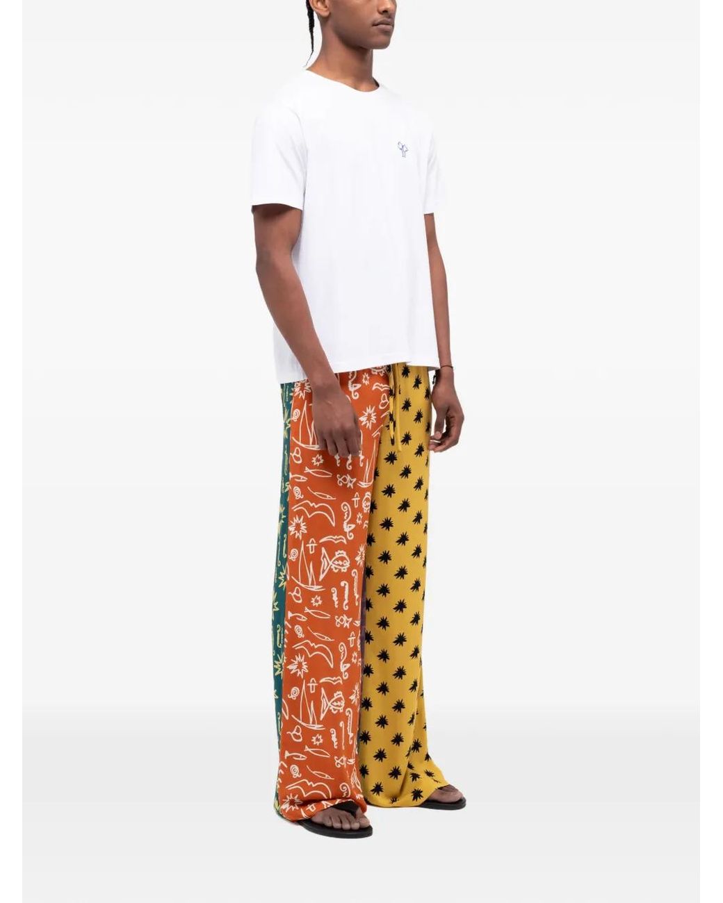 Donde Esteban White Colour-Block Printed Trousers