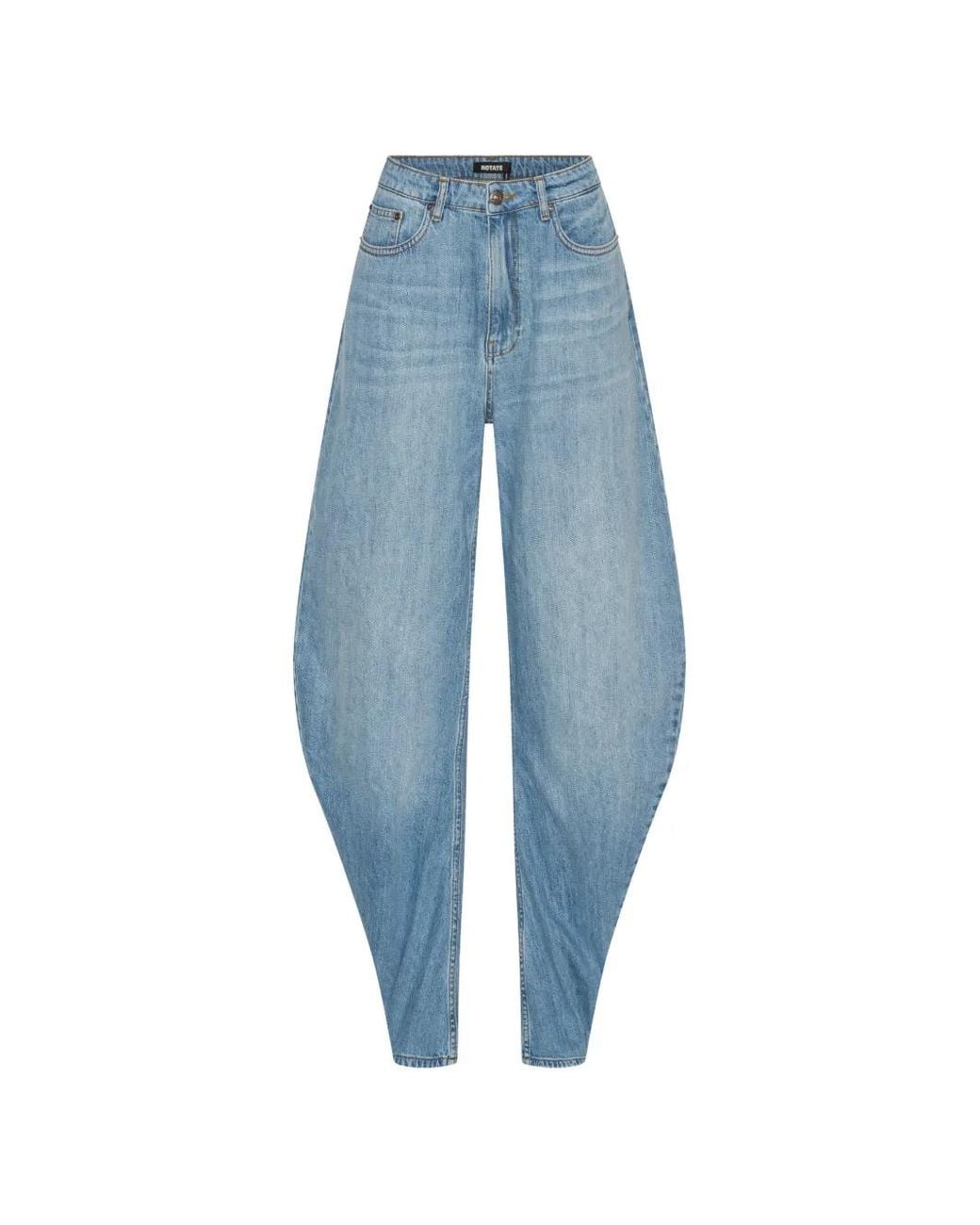 ROTATE BIRGER CHRISTENSEN Blue Draped Barrel Leg Jeans Light Denim
