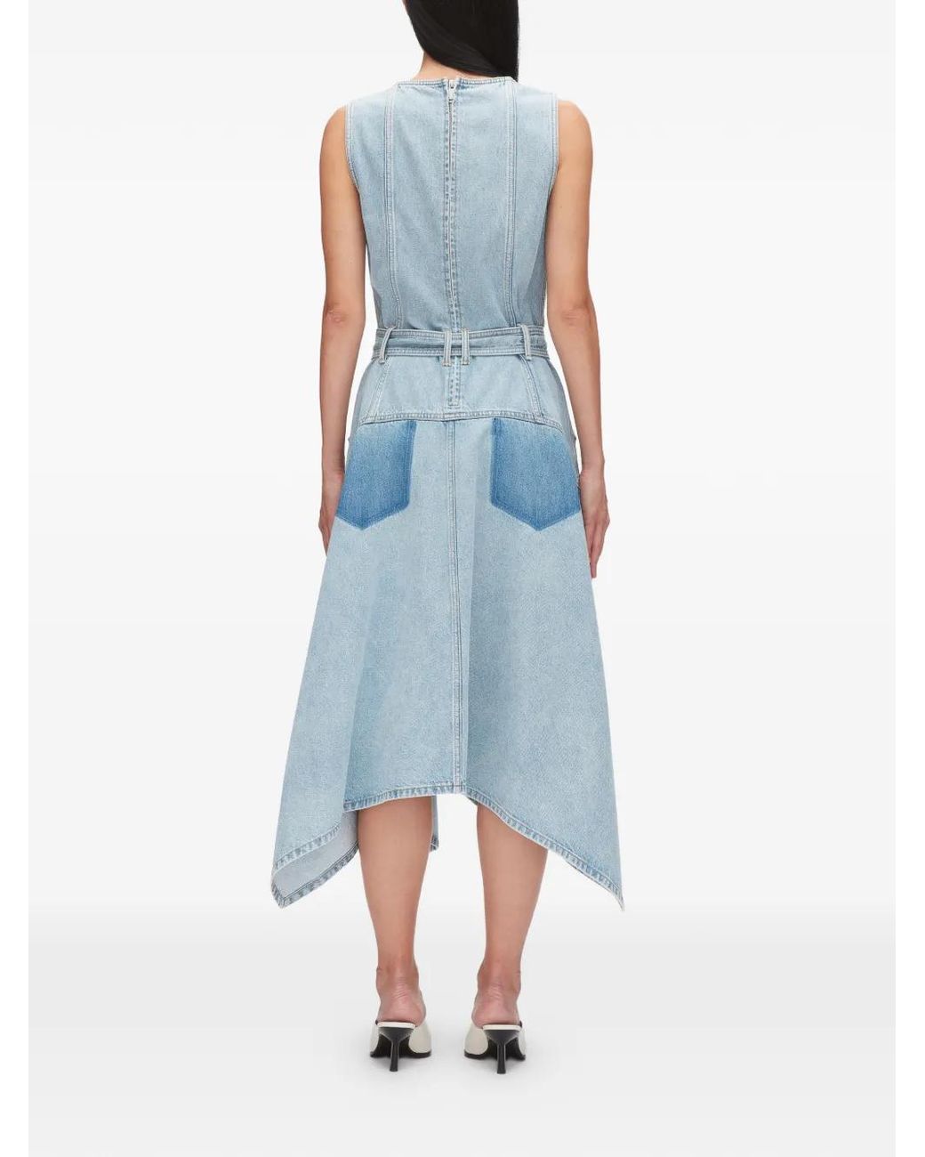 3.1 Phillip Lim Blue Patchwork Belted Cotton Midi Dress