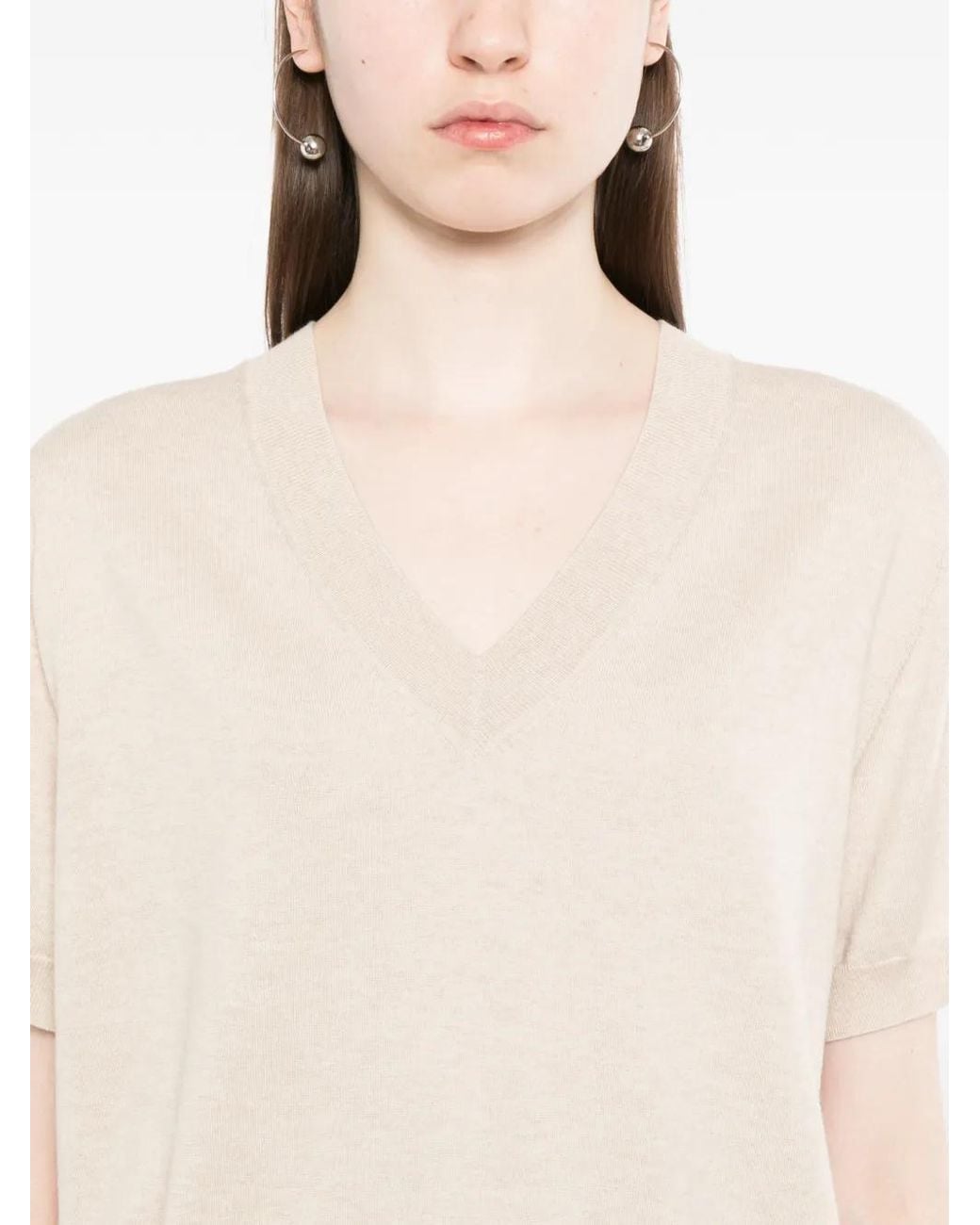 T-Shirt À Col V N.Peal Cashmere en coloris Natural