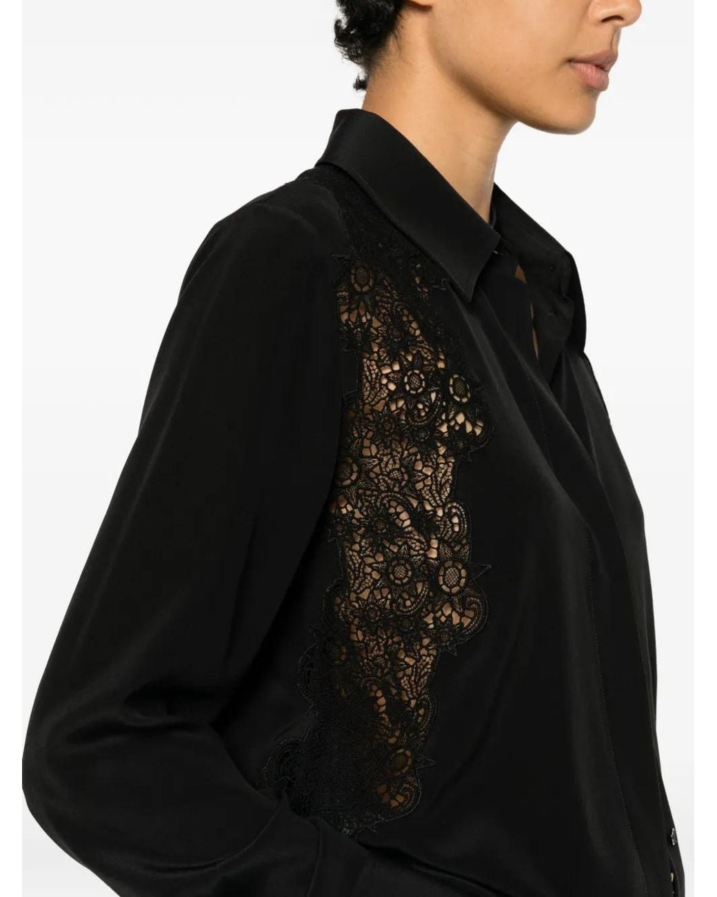 Chloé Black Lace-Panelled Shirt