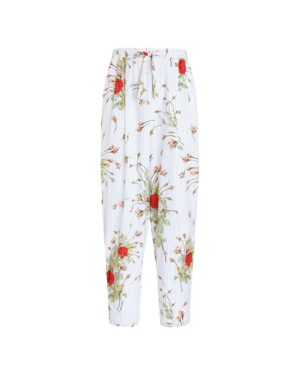 Dolce & Gabbana White Small Rose-Print Poplin Vanity Trousers for men