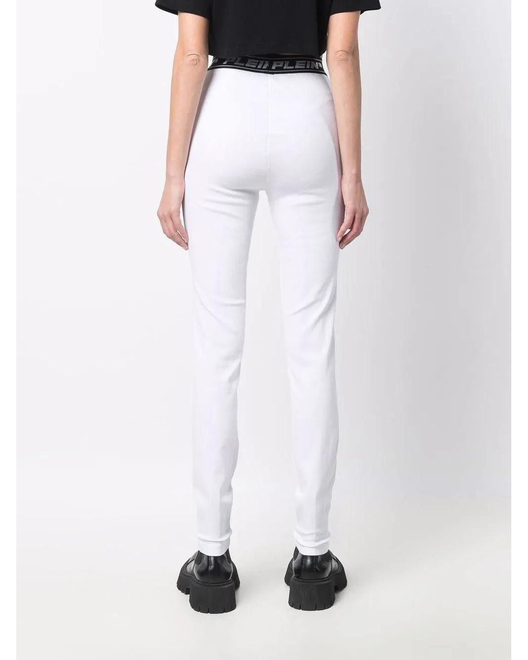 Philipp Plein White Logo-Waistband Leggings