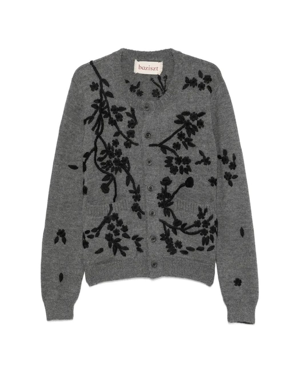 BAZISZT Gray Floral-Embroidered Cardigan for men