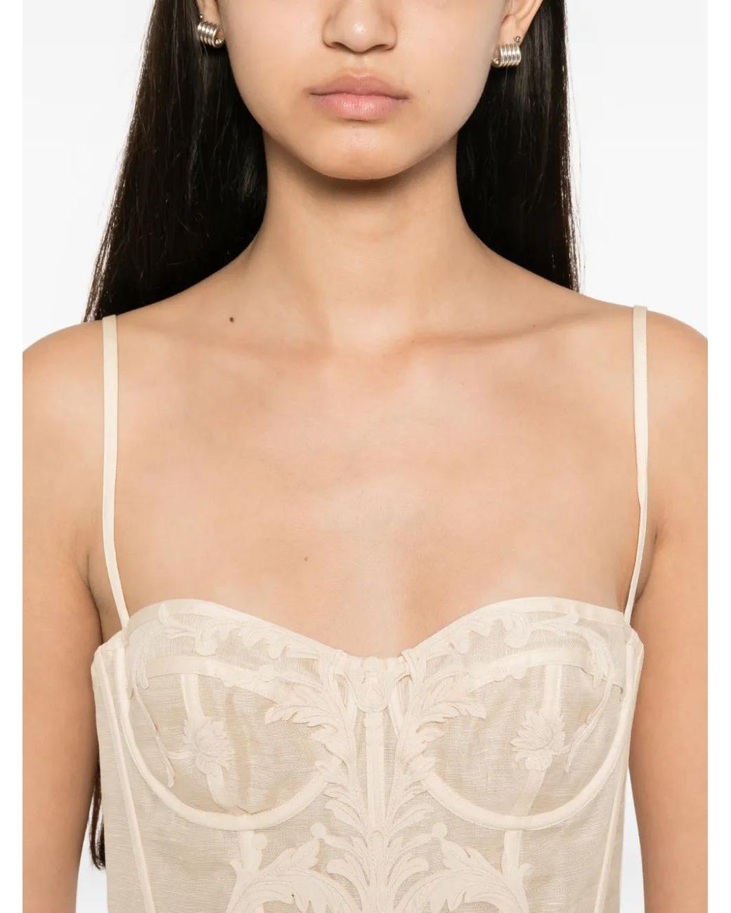 Zimmermann Natural Rebellion Corseted Linen-Silk Lace Mini Dress