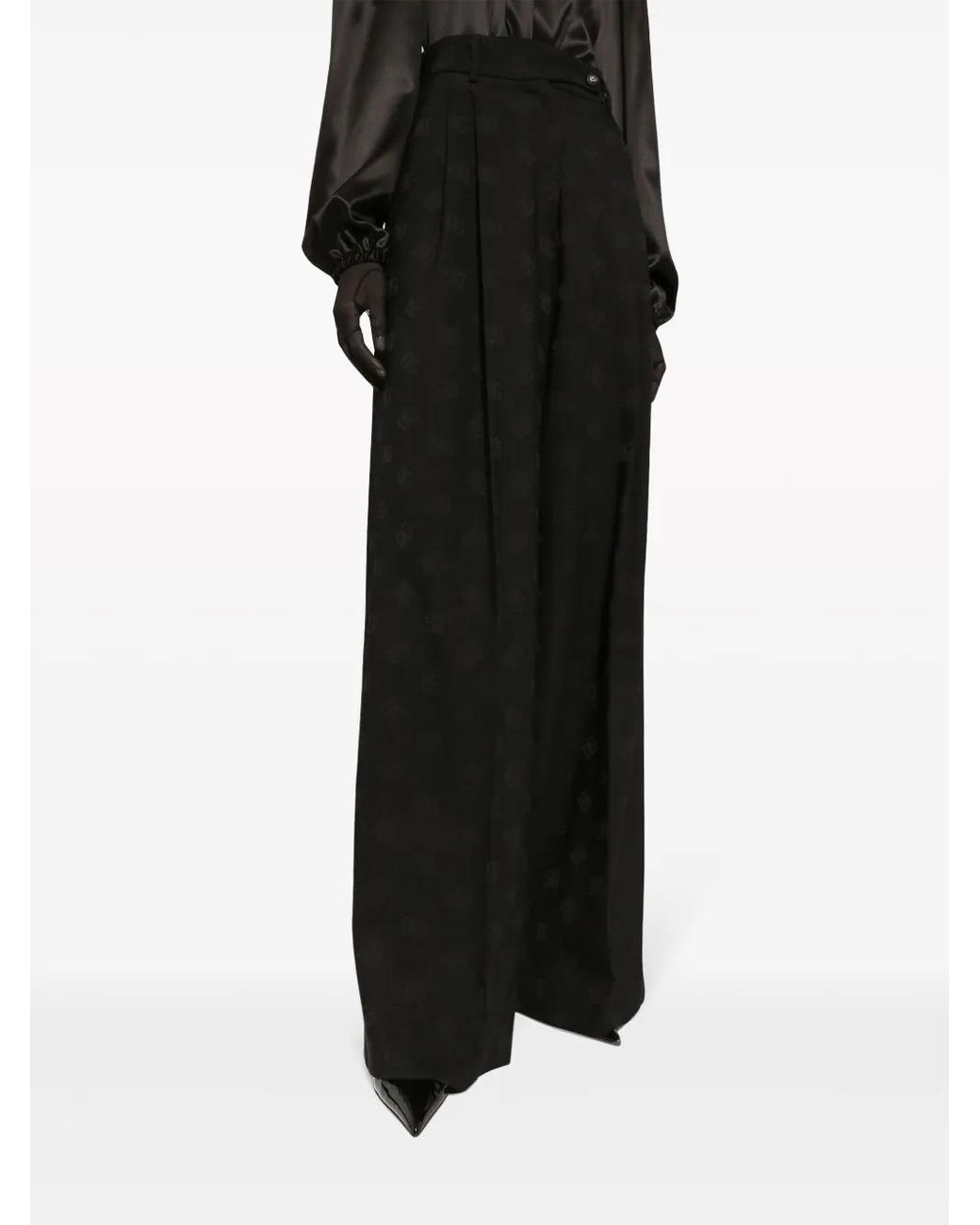 Dolce & Gabbana Black Logo-Jacquard Wool Palazzo Pants
