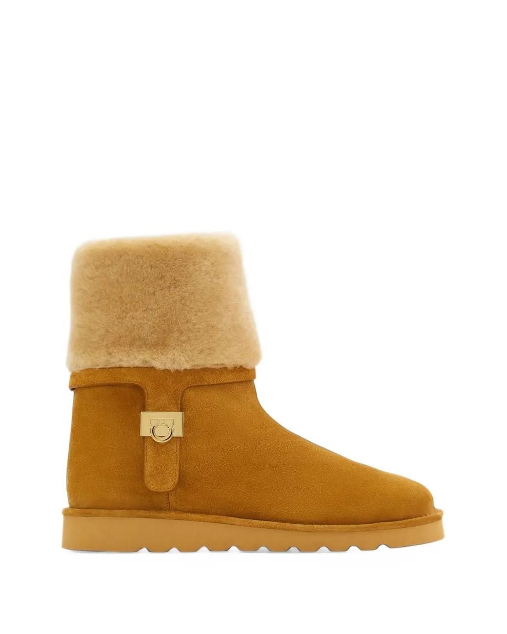 Ferragamo Brown Fur-Lined Pull-On Boots With Hug Buckle