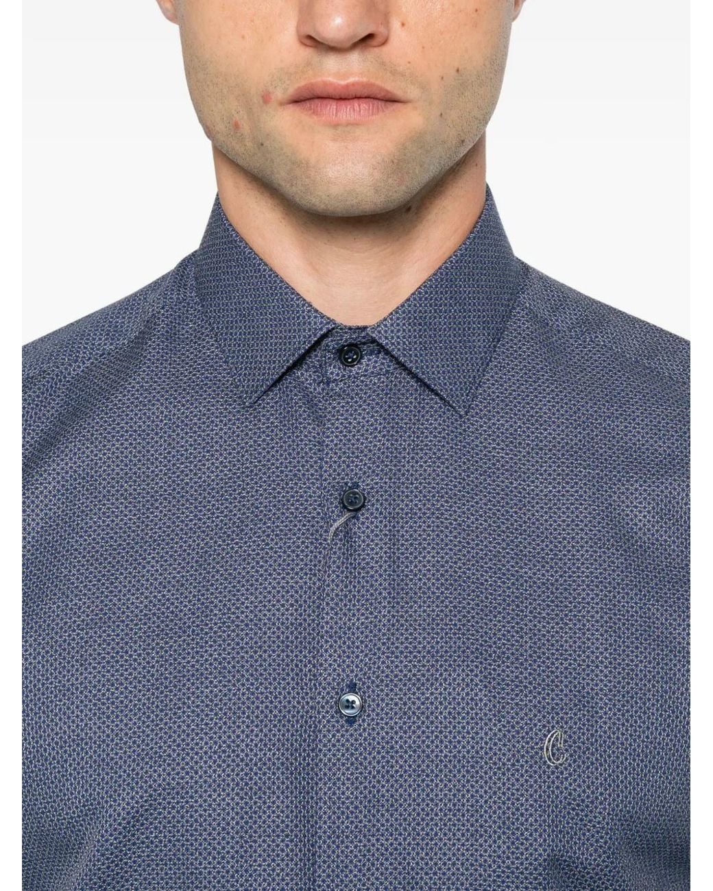 Carducci Blue Micro-Patterned Button-Down Shirt for men