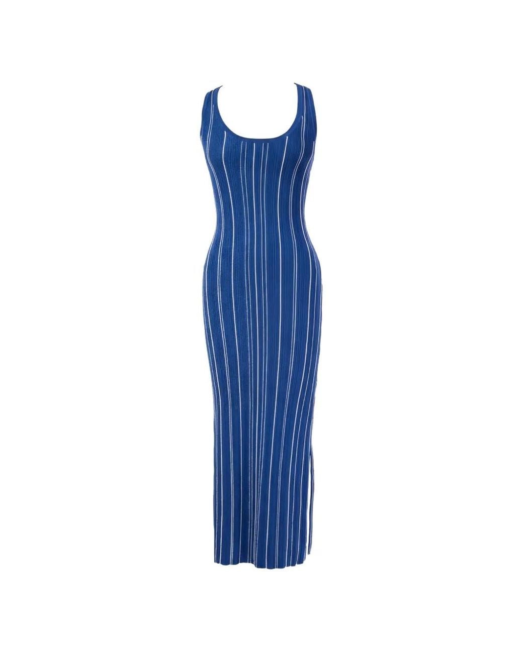 Hevron Blue Rose Knit Striped Ribbed-Knit Dress