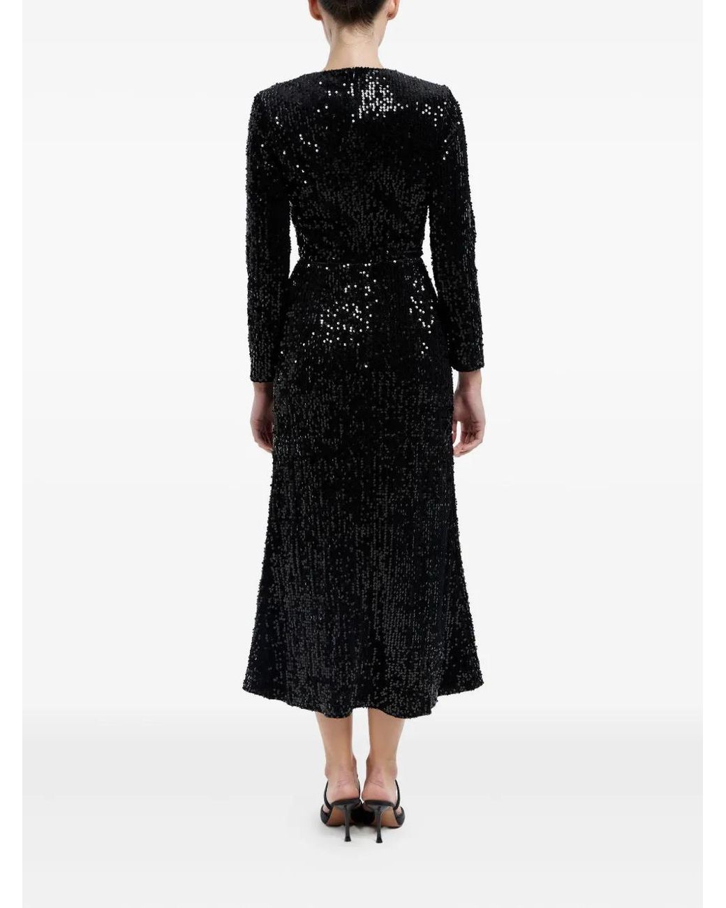 POST MERIDIEM Black Sequin-Embellished Velvet Midi Dress