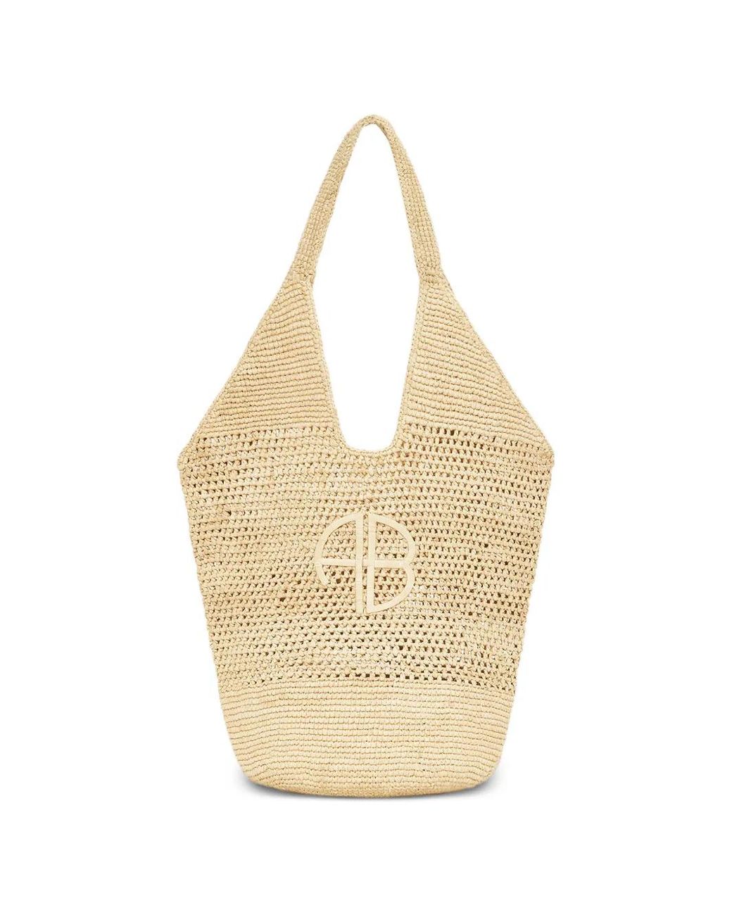 Anine Bing Natural Leah Logo Raffia Handbag