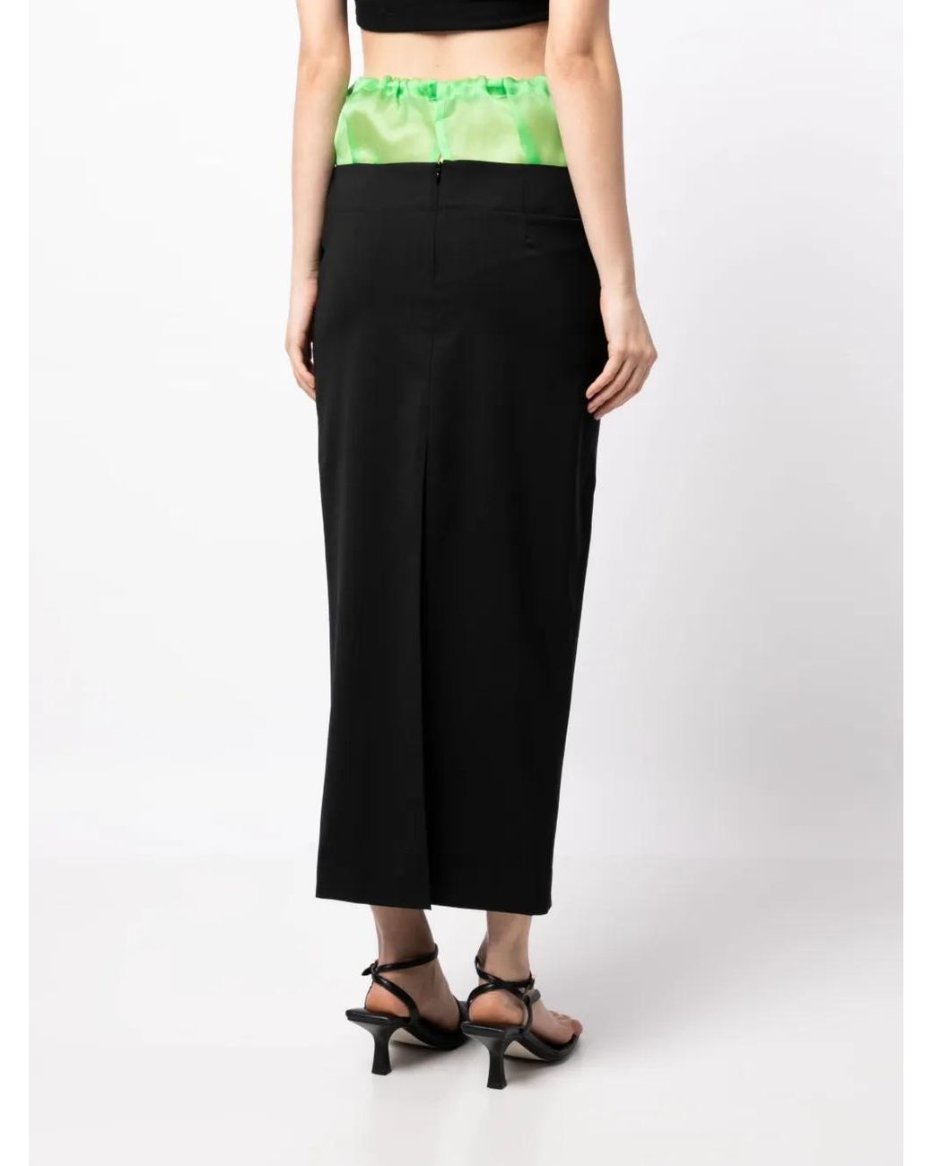 A.W.A.K.E. MODE Black Two-Tone Drawstring Midi Skirt