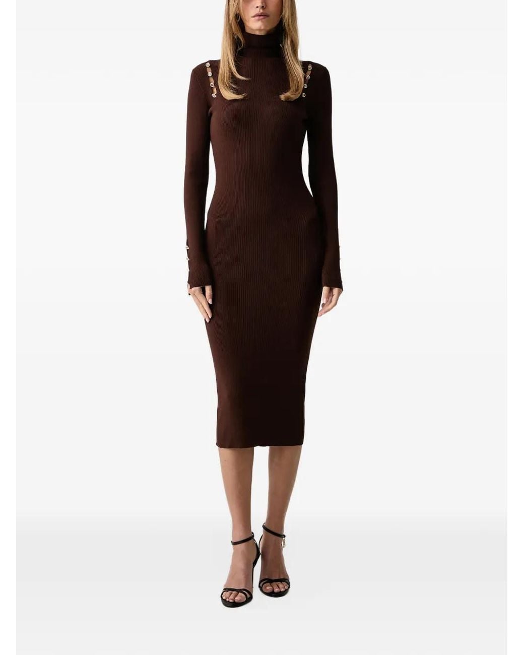 Fracomina Black Cut-Out Button-Detail Midi Dress