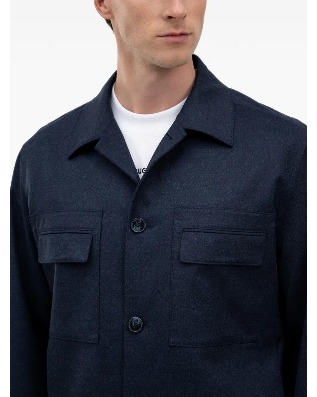 HUGO Blue Surchemise Boutonnée À Poche Plaquée for men