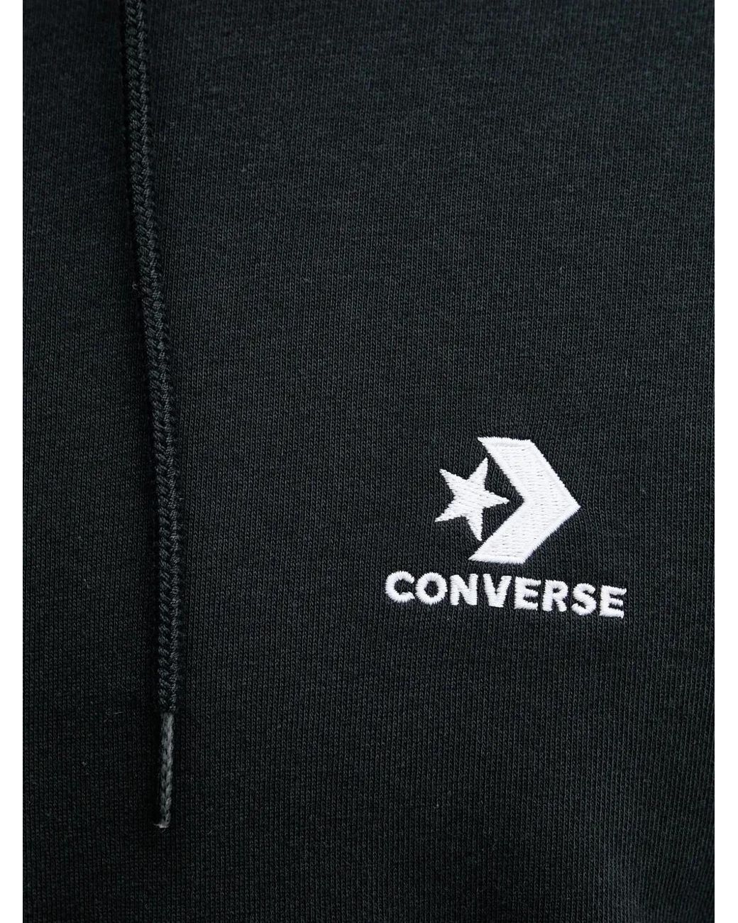 Converse Black Embroidered Star Chevron Standard-Fit Fleece Hoodie for men