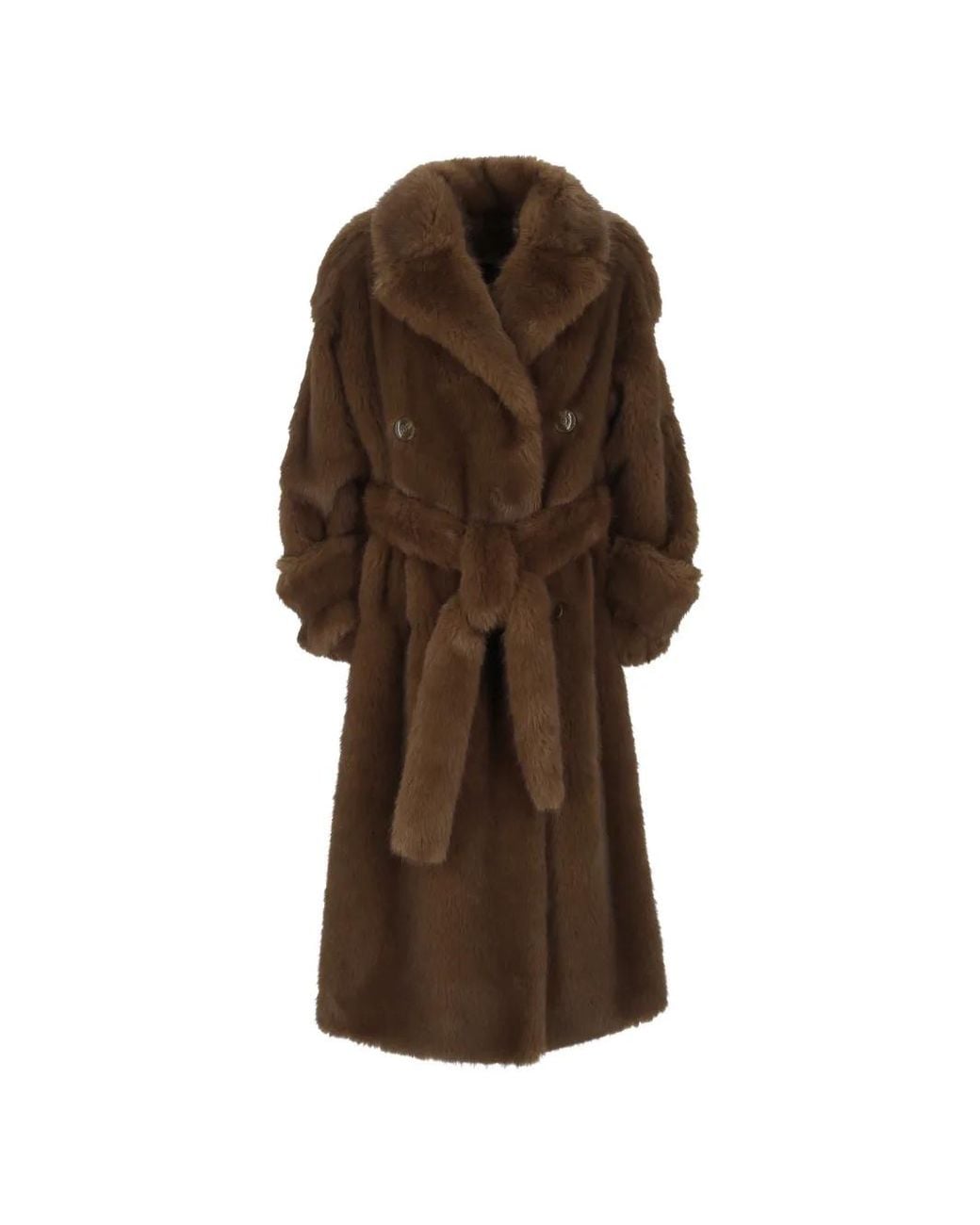 BB COUTURE Brown Belted Double-Breasted Faux-Fur Coat