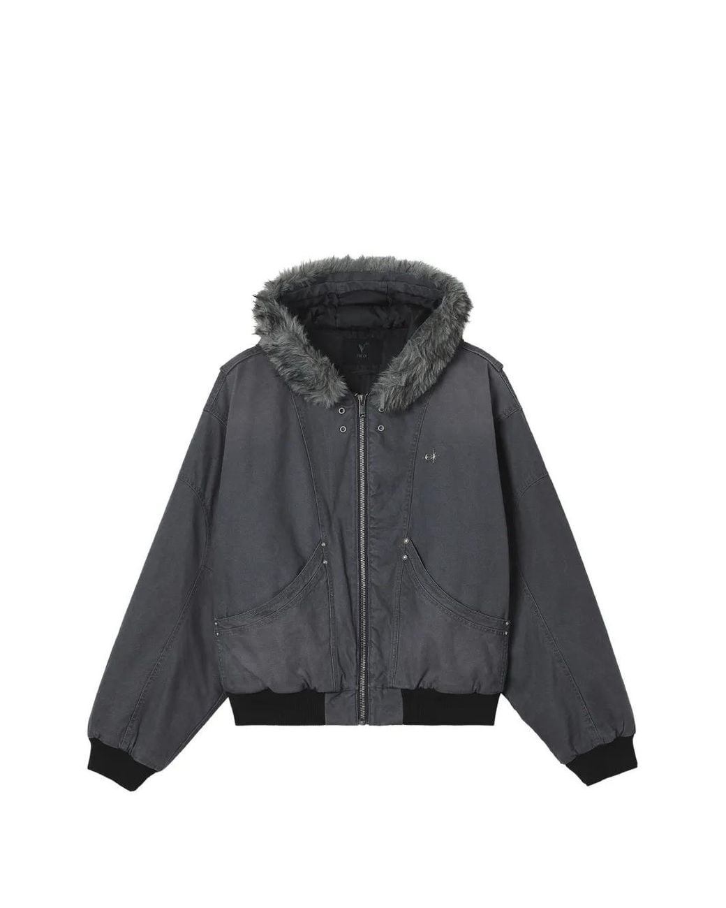 FIVE CM Black Faux-Fur Trim Hooded Jacket for men