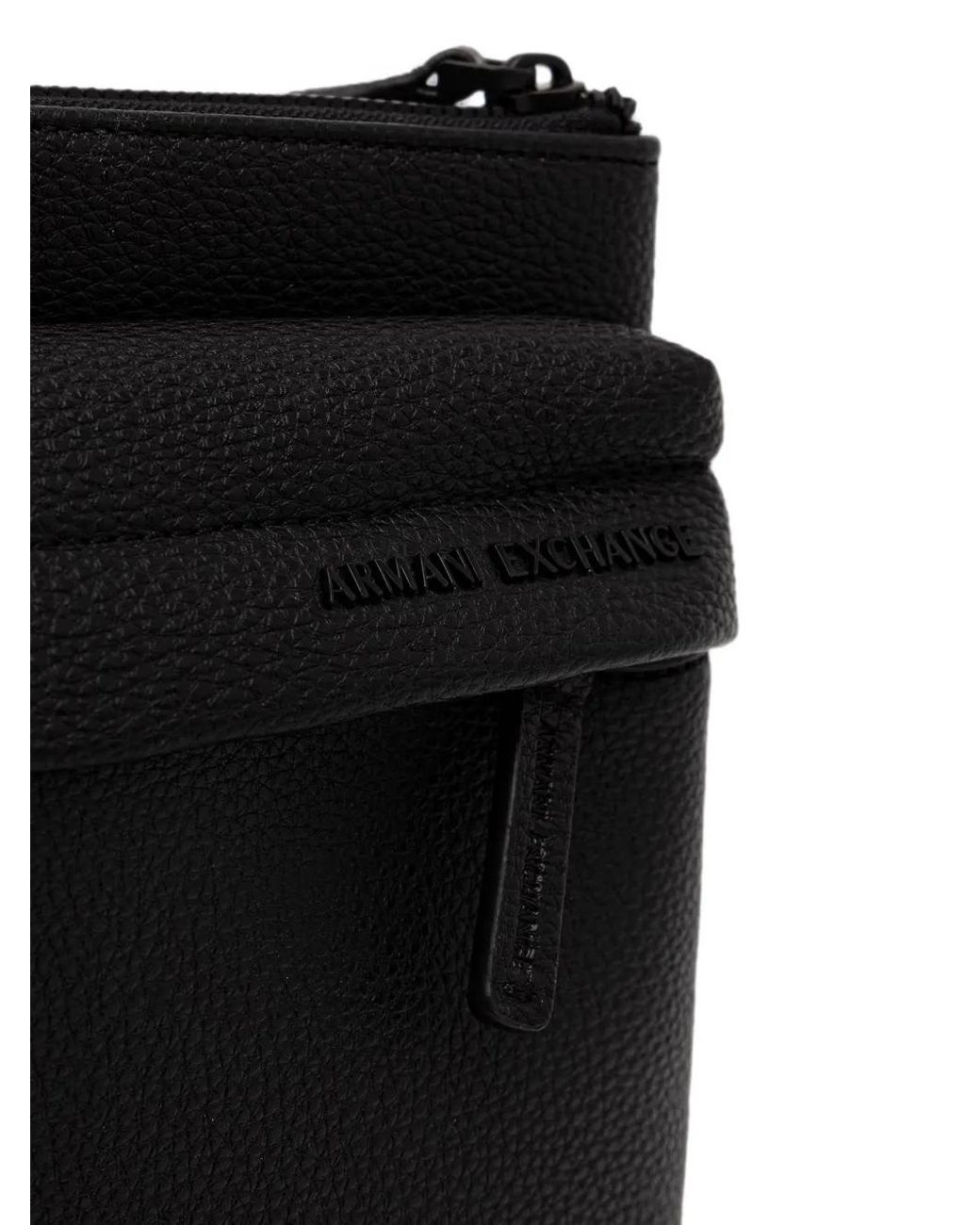 ARMANI EXCHANGE Black Logo-Plaque Pebbled-Effect Belt Bag for men