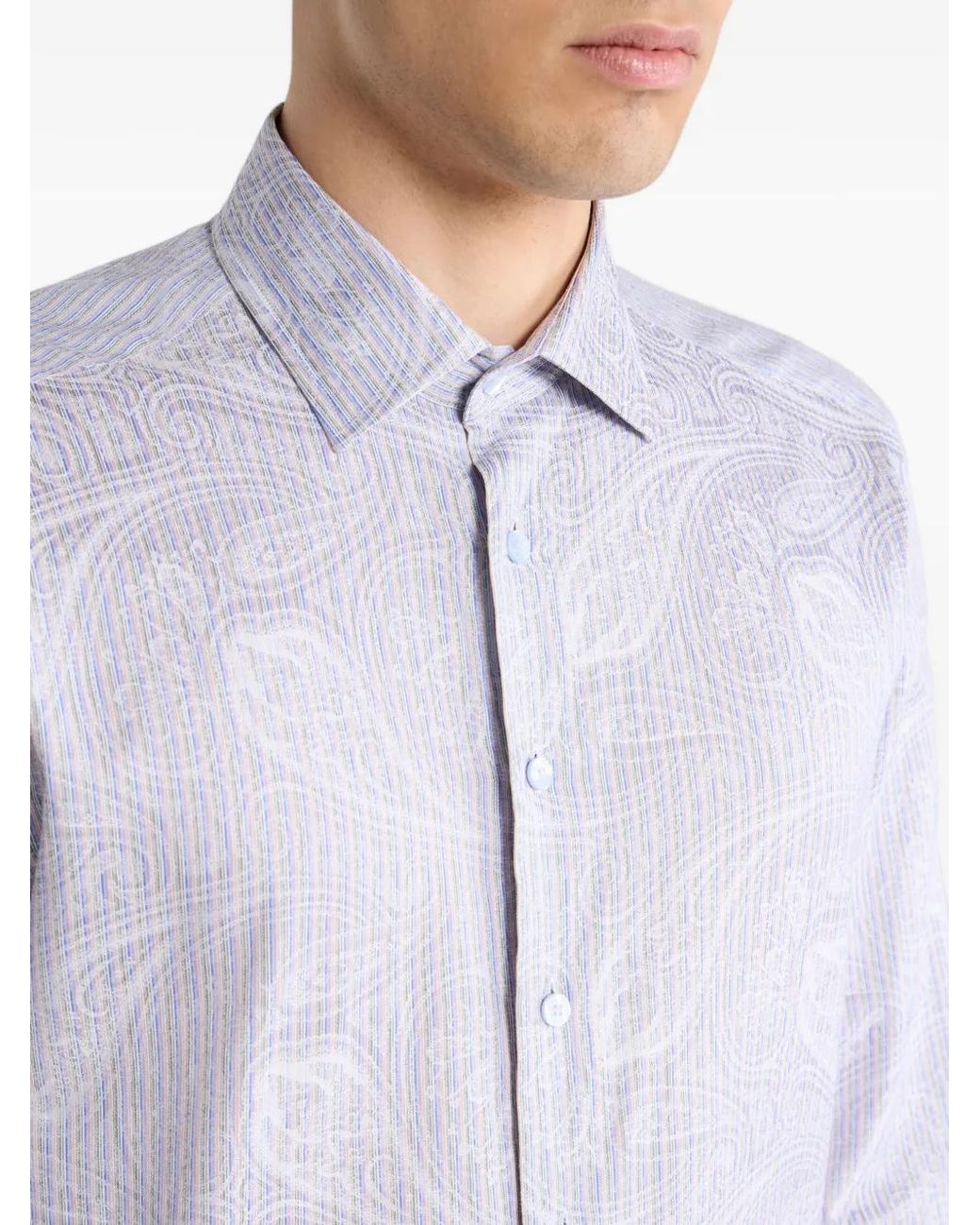 Etro Purple Cotton Jacquard Shirt With Striped Motif And Paisley for men