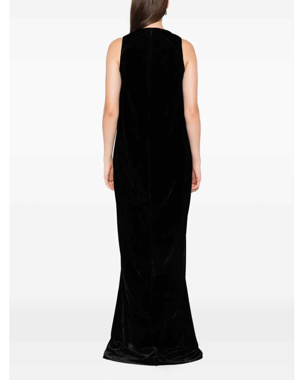 Rick Owens Black V-Neck Velvet Maxi Dress