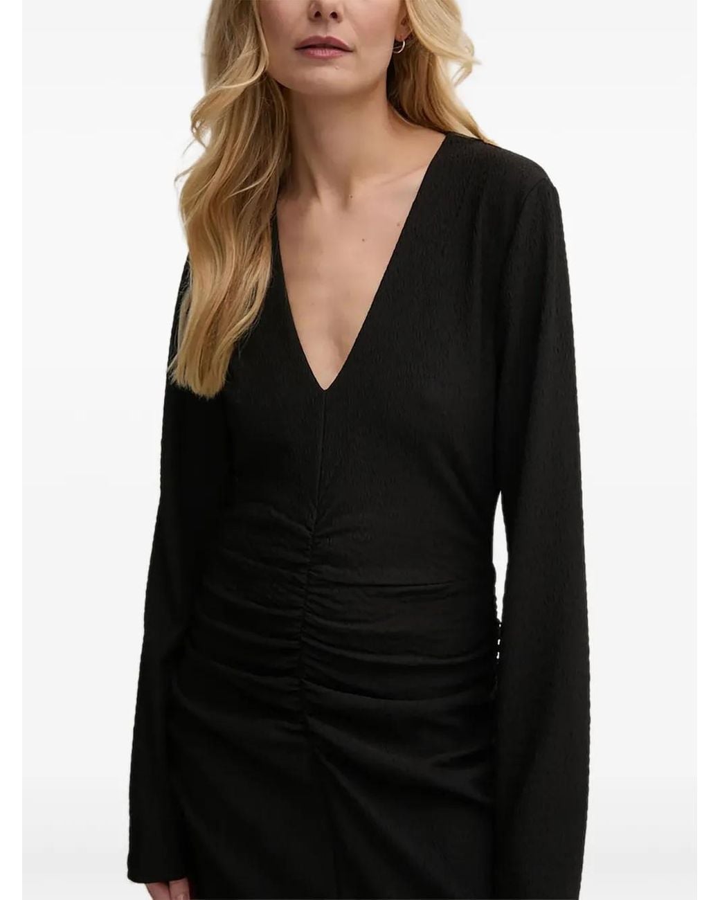 Gestuz Black V-Neck Ruched Dress