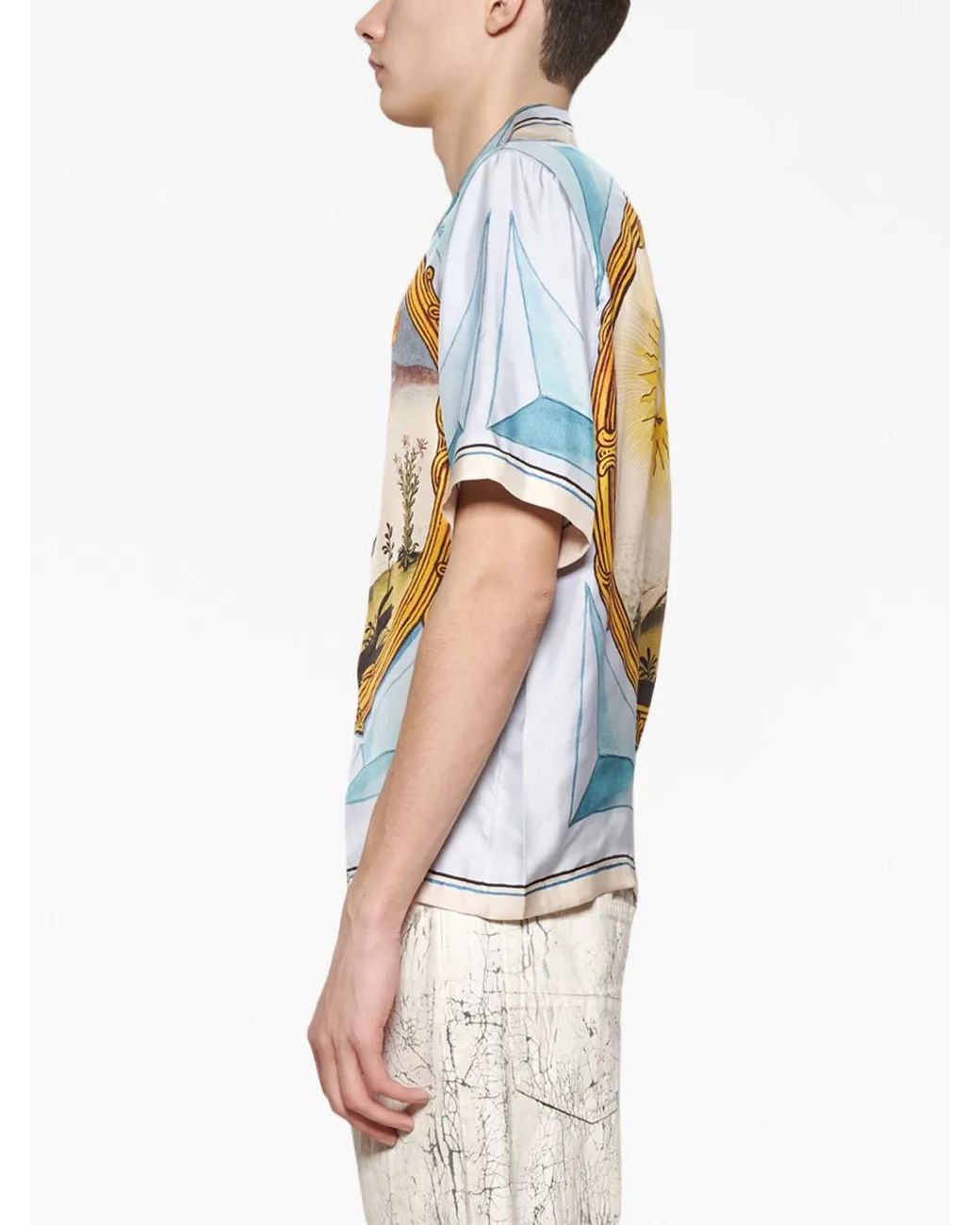Amiri Blue Landscape Frame Camp-collar Printed Silk-twill Shirt for men