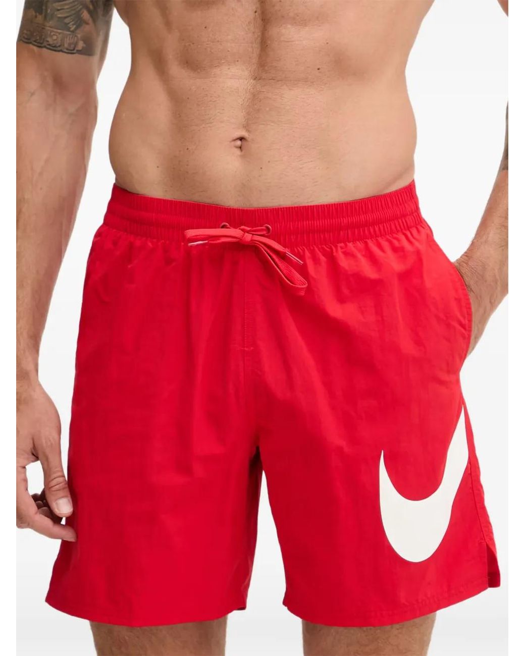Nike Red Swoosh-Print Swim Shorts for men