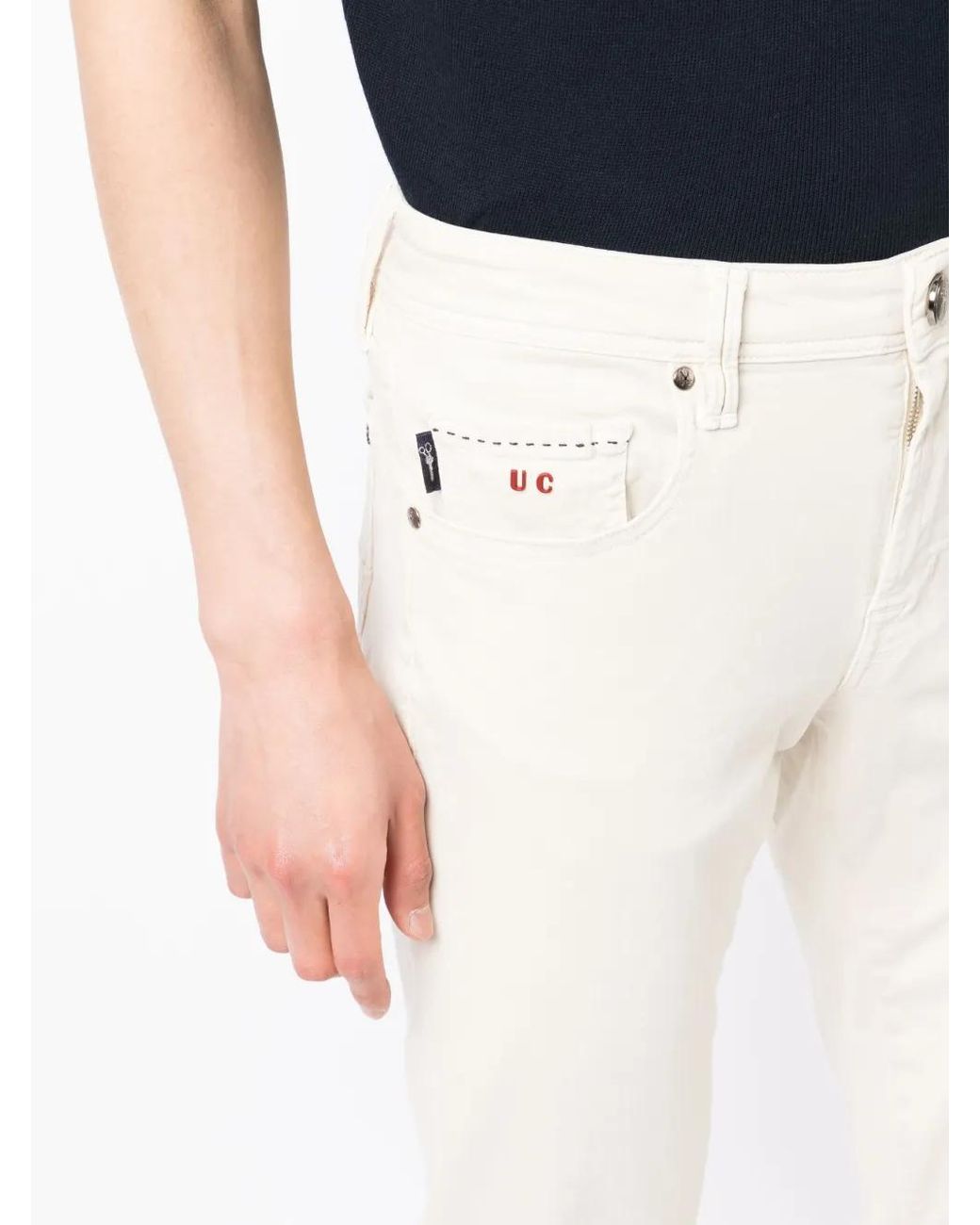 Sartoria Tramarossa White Embroidered-Logo Slim-Fit Jeans for men