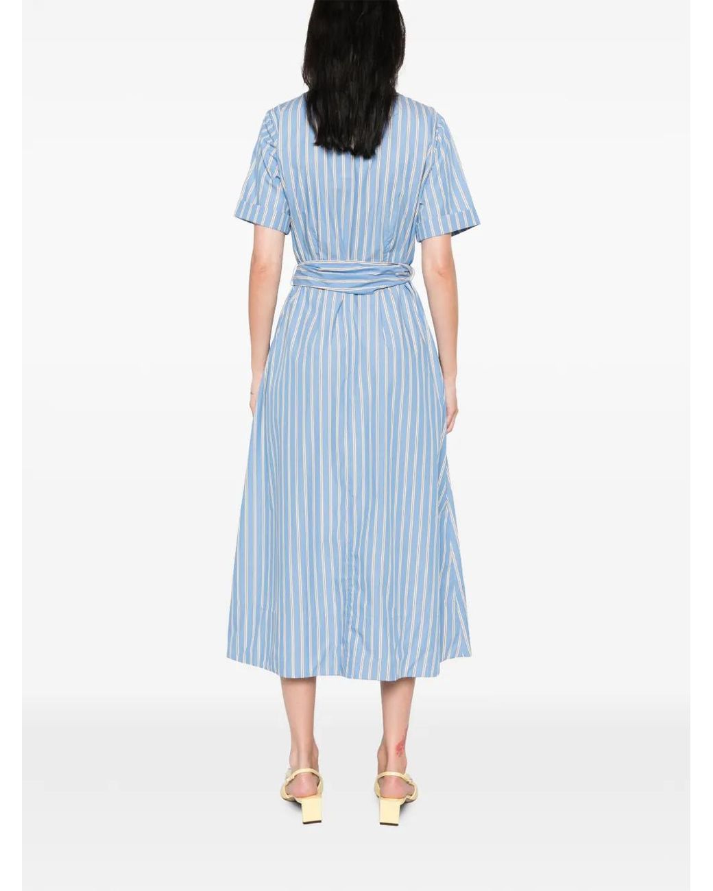 MAISON 123 Blue Palma Belted Midi Dress