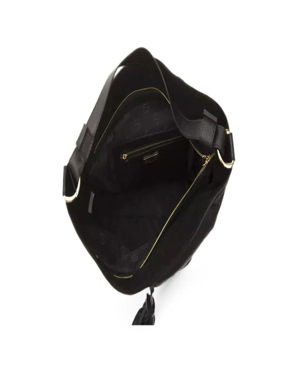 Pompei Donatella Black Tassel-Detail Leather Shoulder Bag
