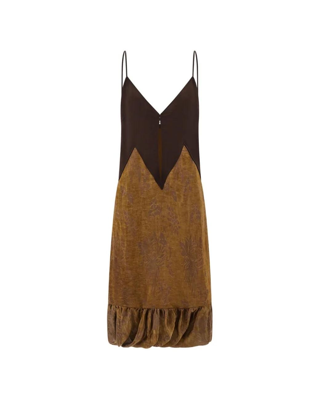 Ferragamo Brown Floral Motif Slip Midi Dress